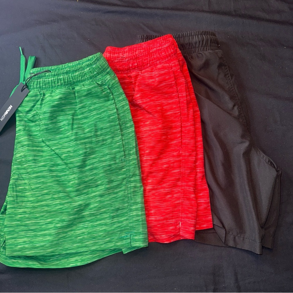 3 pair of Nova men swim trunks Green, Red, and Black size small
